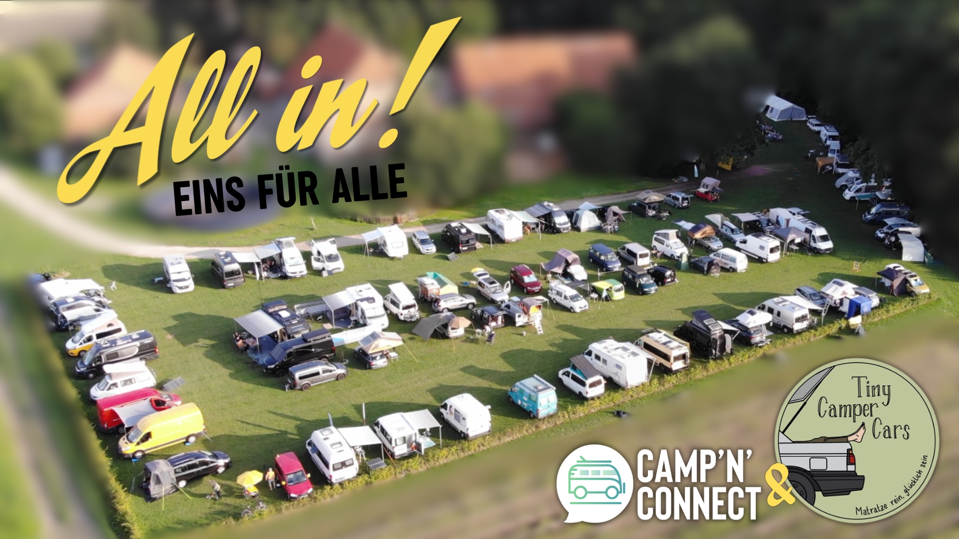 Campervans beim All in Campertreffen auf einer großen Wiese