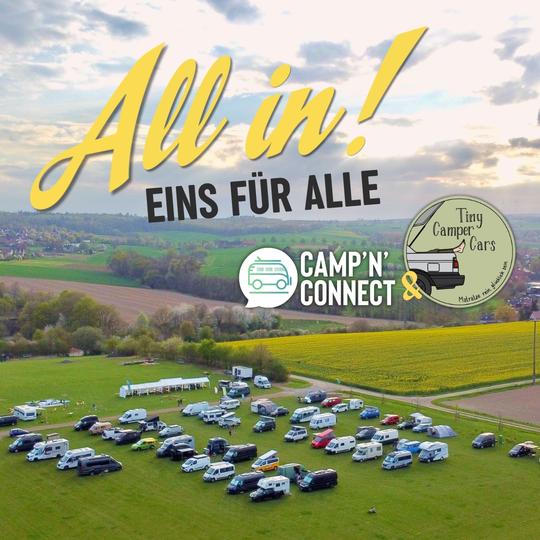 Titelbild zum All in Campertreffen von Camp'n'Connect und den Tinys Camper Cars
