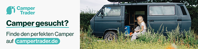 Werbeanzeige für Camper Trader - das Portal für Camping Kleinanzeigen.