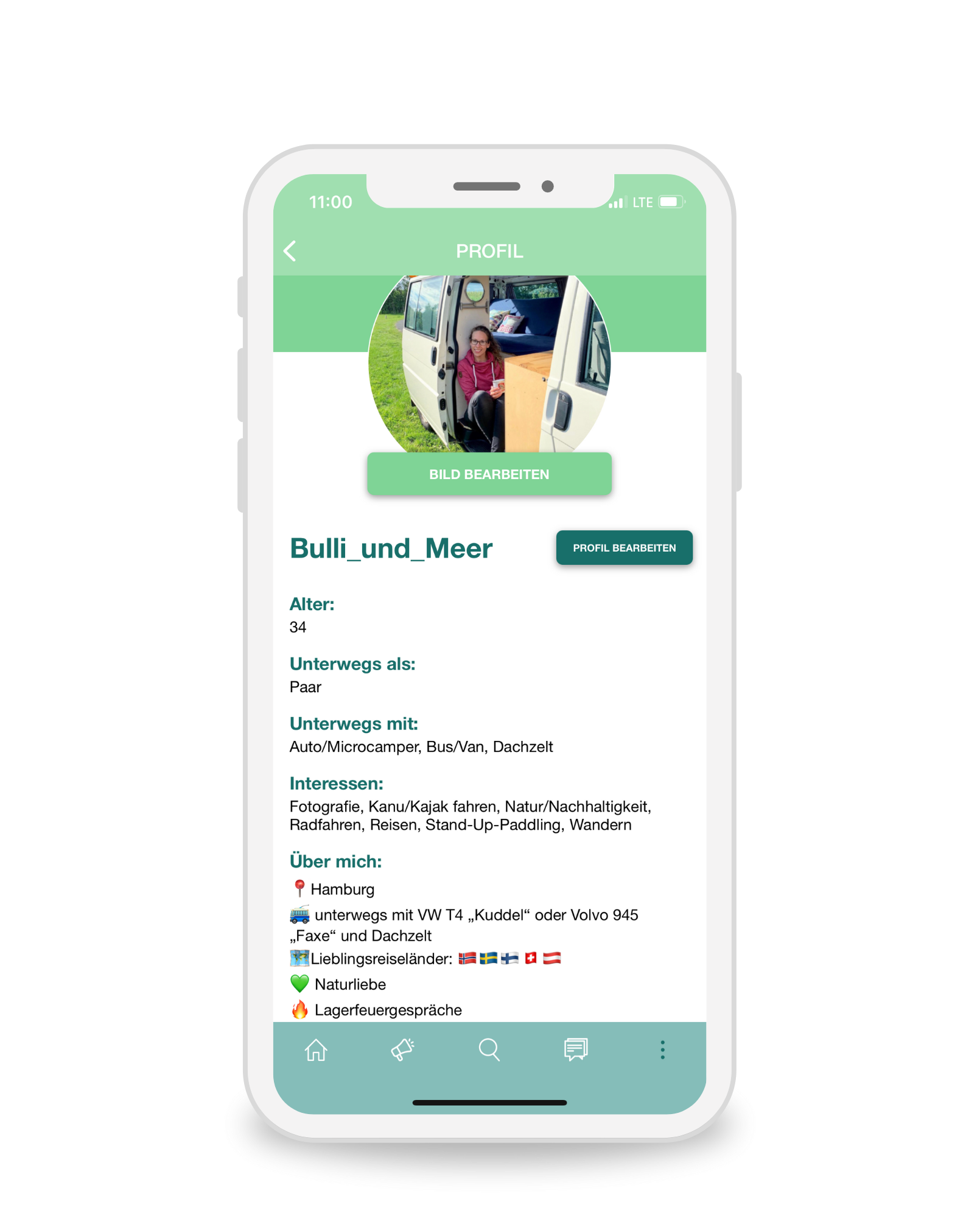 campnconnect-app-camping-community-profil Screenshot der Profilansicht in der Camp'n'Connect App