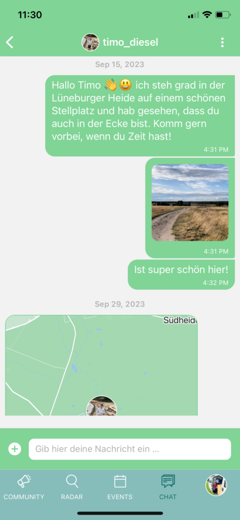 chat mit camper in campnconnect app