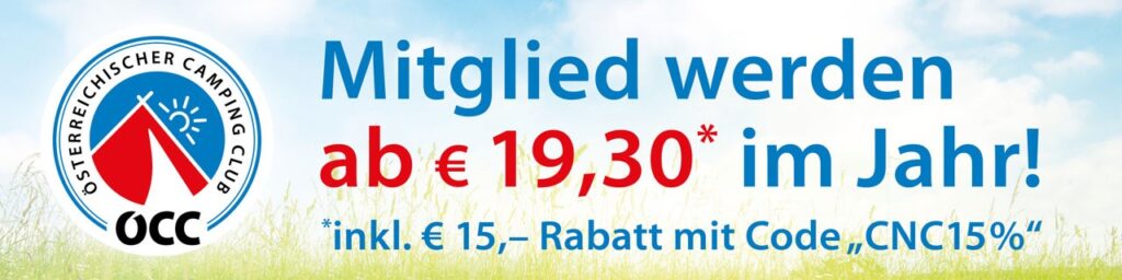 Werbung für rabattierte Mitgliedschaft beim oesterreichischen Camping Club